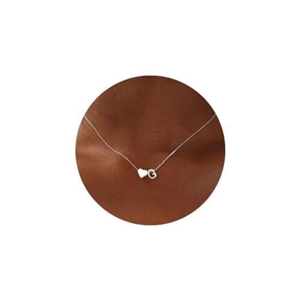 1396 Heart Initial Necklace , 18K-White-Gold-Plated Heart Initial G Dainty